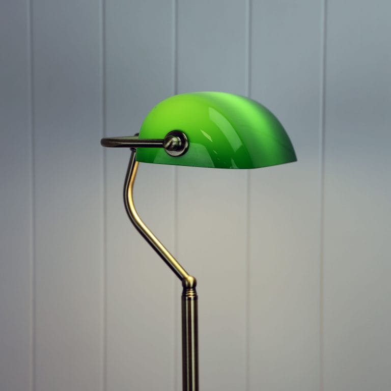 Oriel Lighting Lamp BANKERS FLOOR Antique Brass with Green Glass Shade