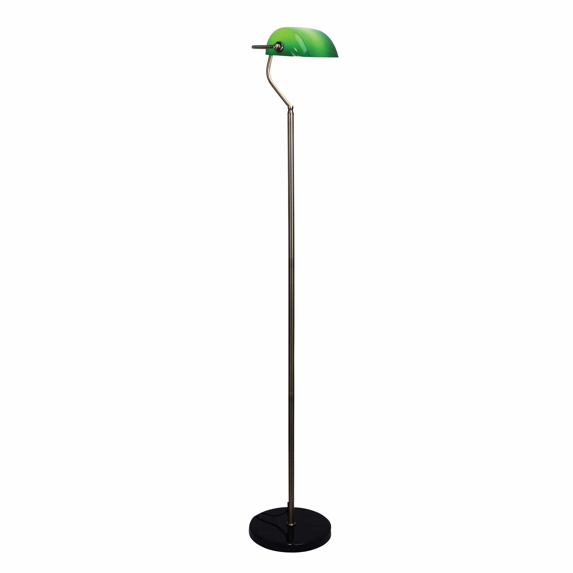Oriel Lighting Lamp BANKERS FLOOR Antique Brass with Green Glass Shade