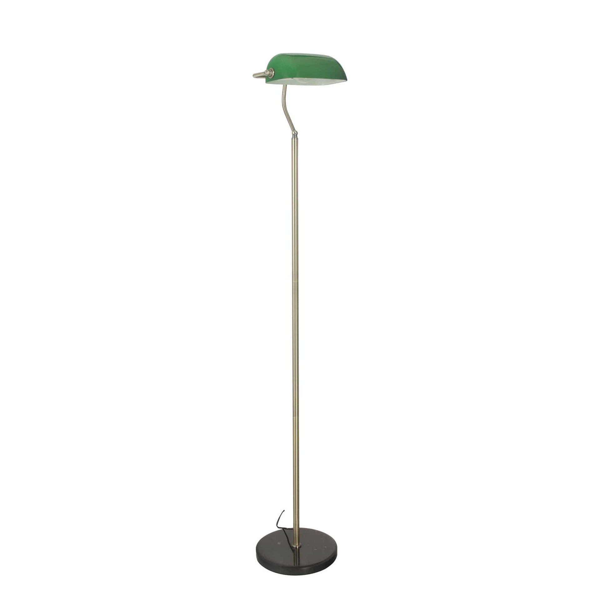 Oriel Lighting Lamp BANKERS FLOOR Antique Brass with Green Glass Shade