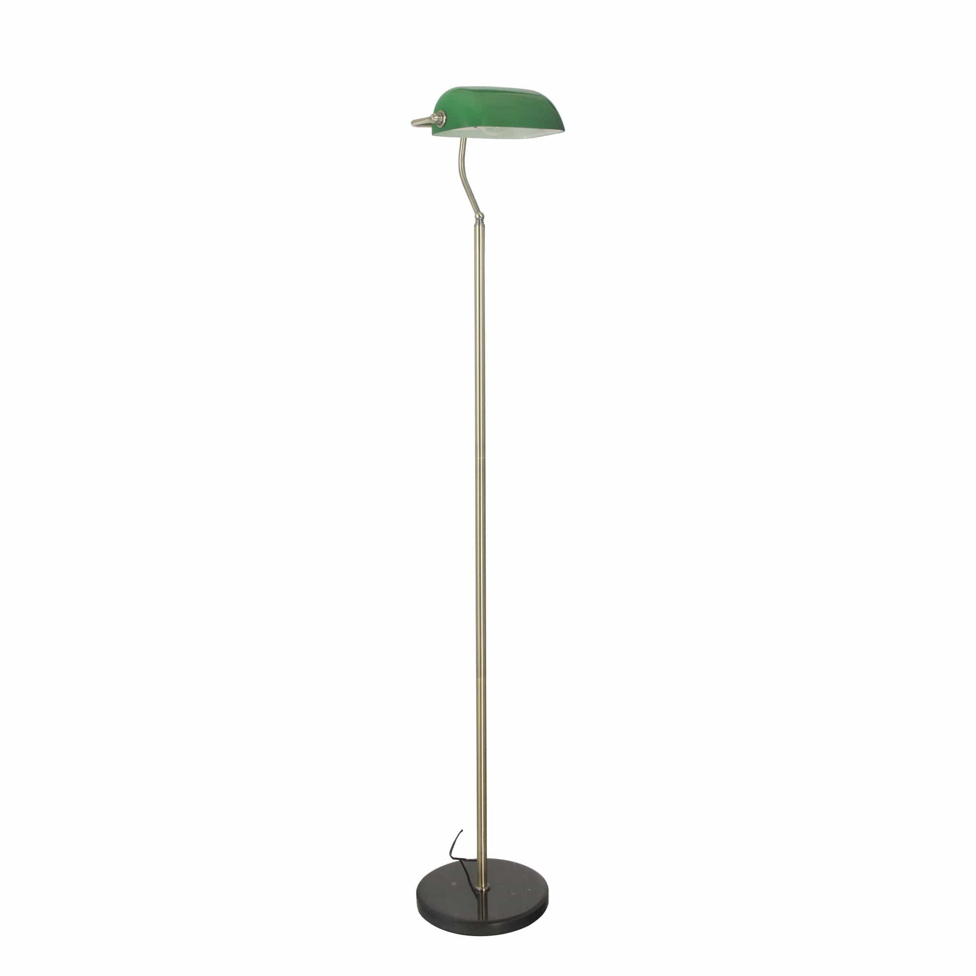Oriel Lighting Lamp BANKERS FLOOR Antique Brass with Green Glass Shade
