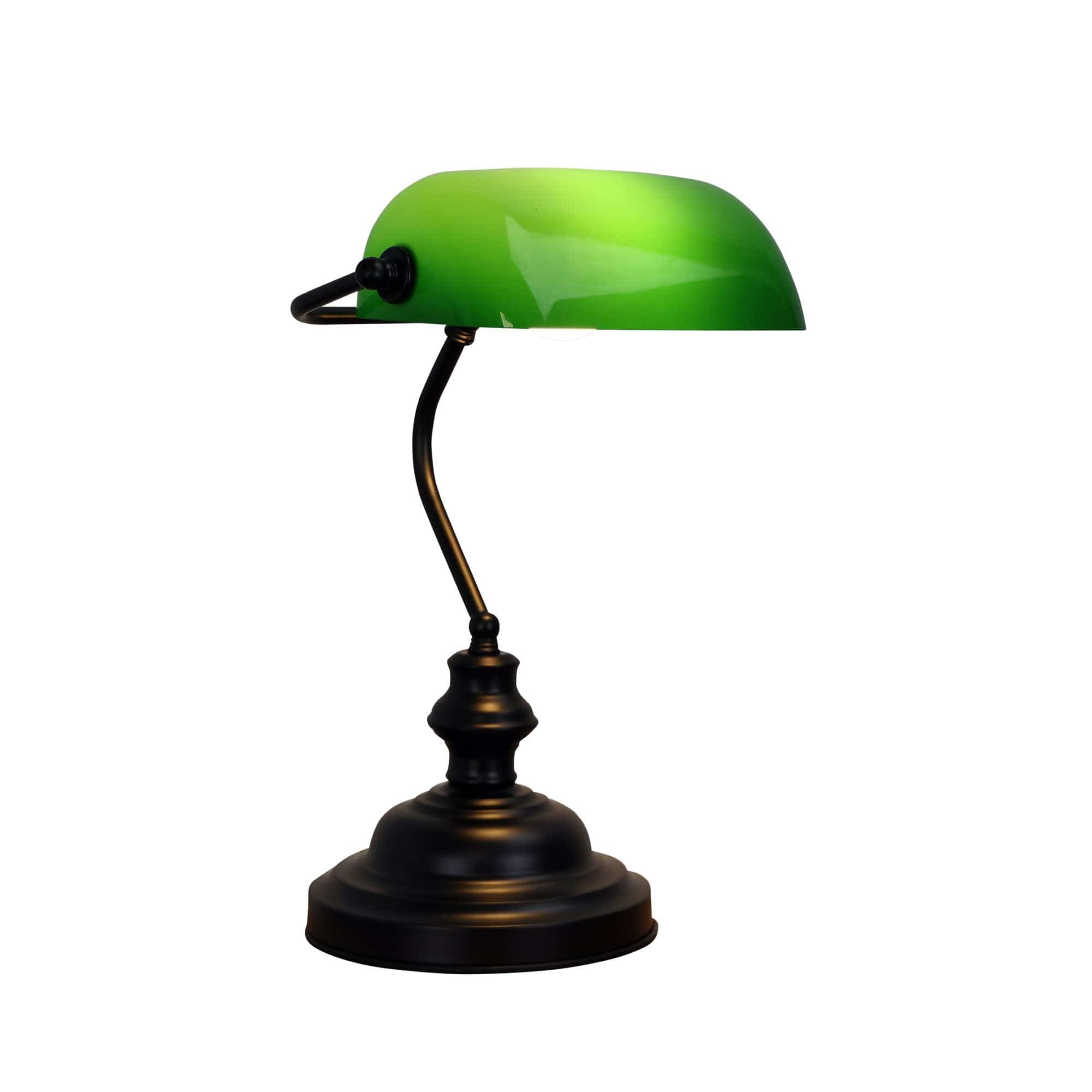 Oriel Lighting Lamp BANKERS SWITCHED Black with Green Glass Shade