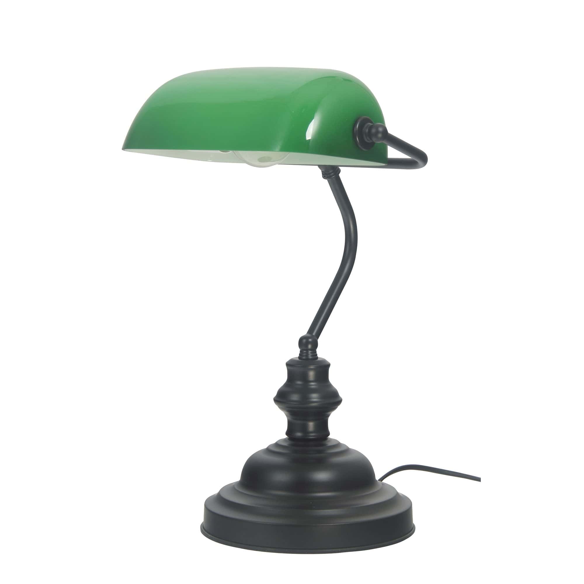 Oriel Lighting Lamp BANKERS SWITCHED Black with Green Glass Shade