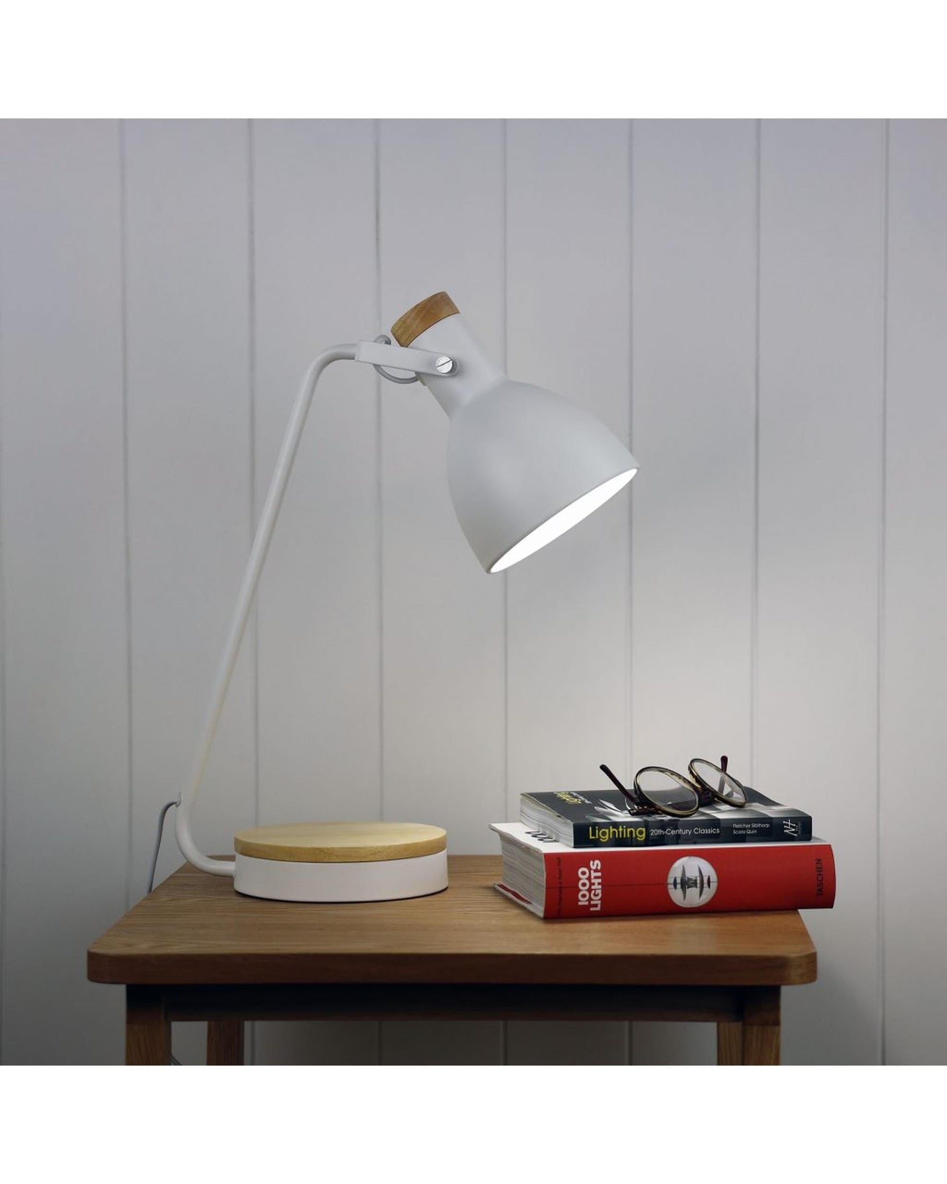 Oriel Lighting Lamp BENNY White Task Lamp with Wood Accents