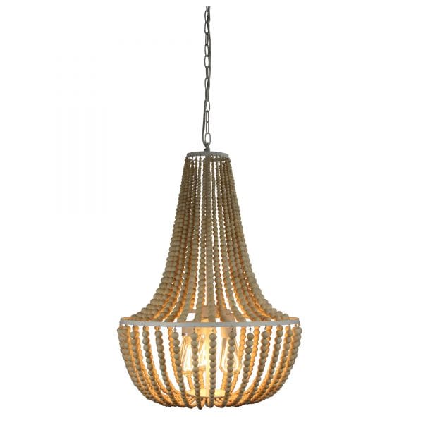 Oriel Lighting Lamp Cascara 3 Light Pendant Light Natural Wooden Beaded Pendant