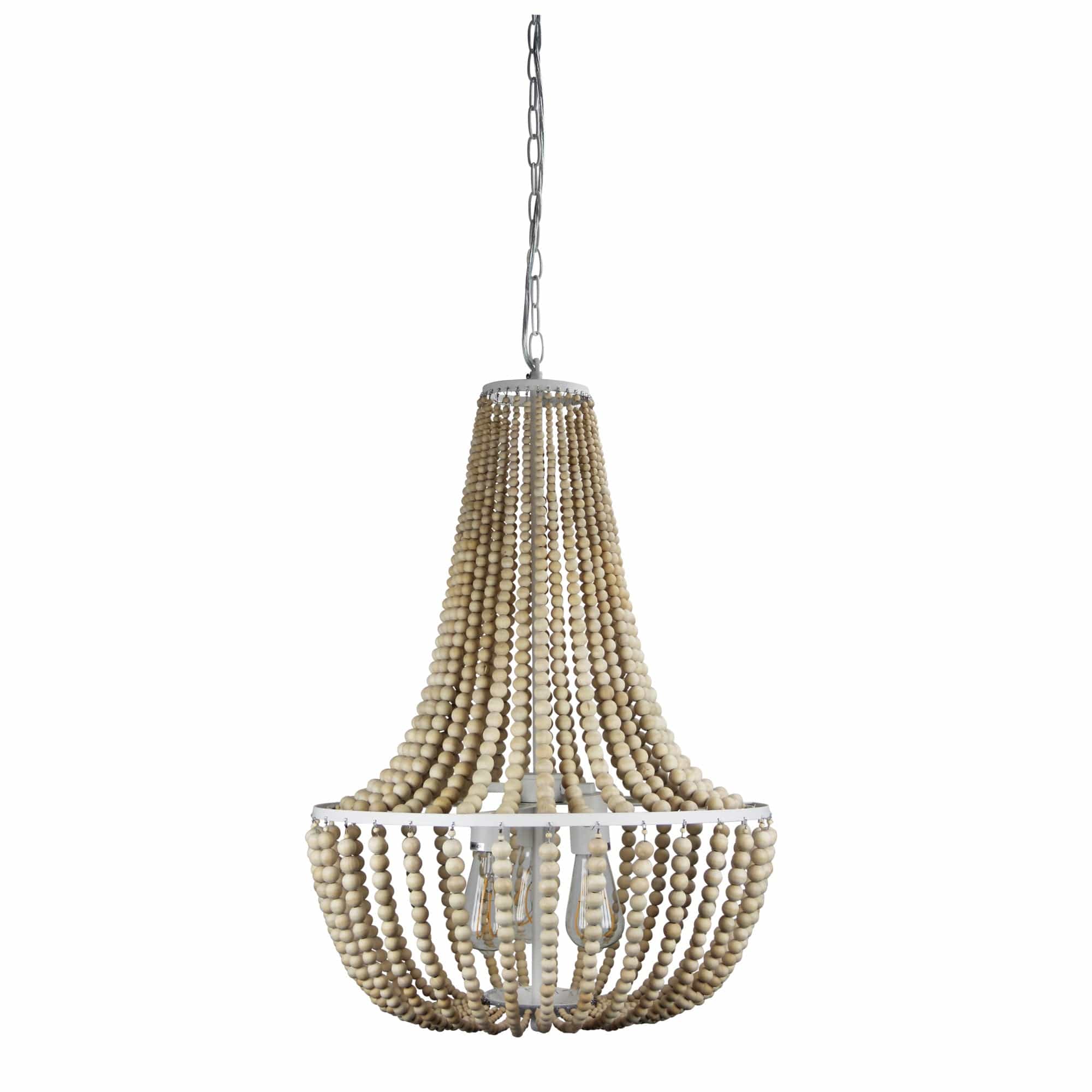 Oriel Lighting Lamp Cascara 3 Light Pendant Light Natural Wooden Beaded Pendant