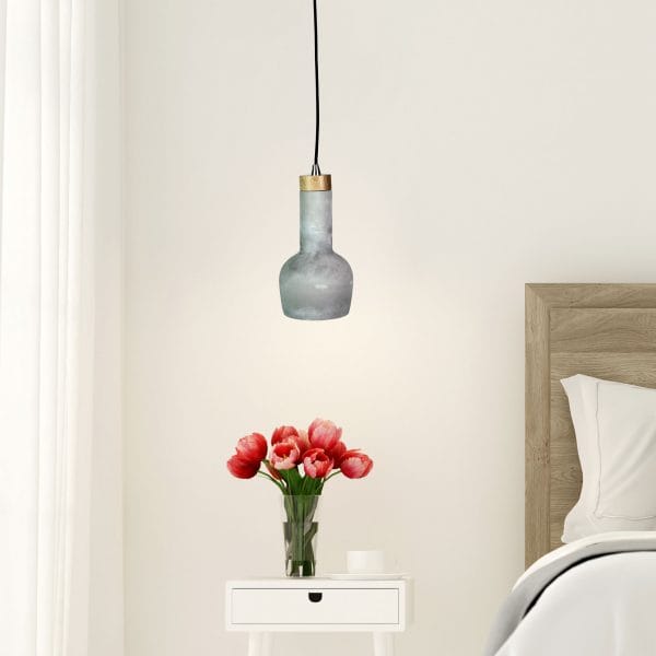 Oriel Lighting Lamp CONCRETE PANTO 2 Urban Style Pendant in Concrete and Timber