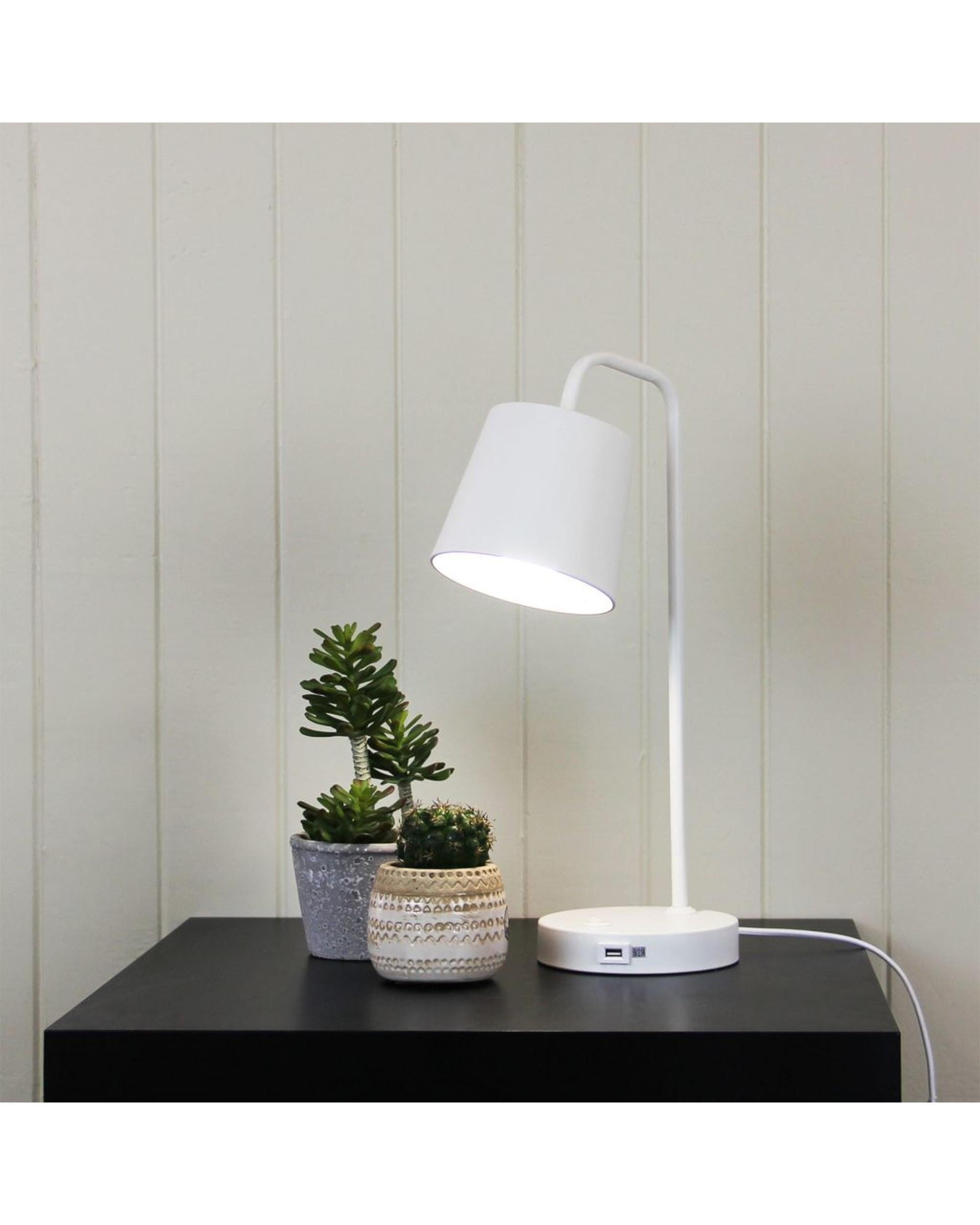 Oriel Lighting Lamp HENK White Metal Desk Lamp with USB Socket