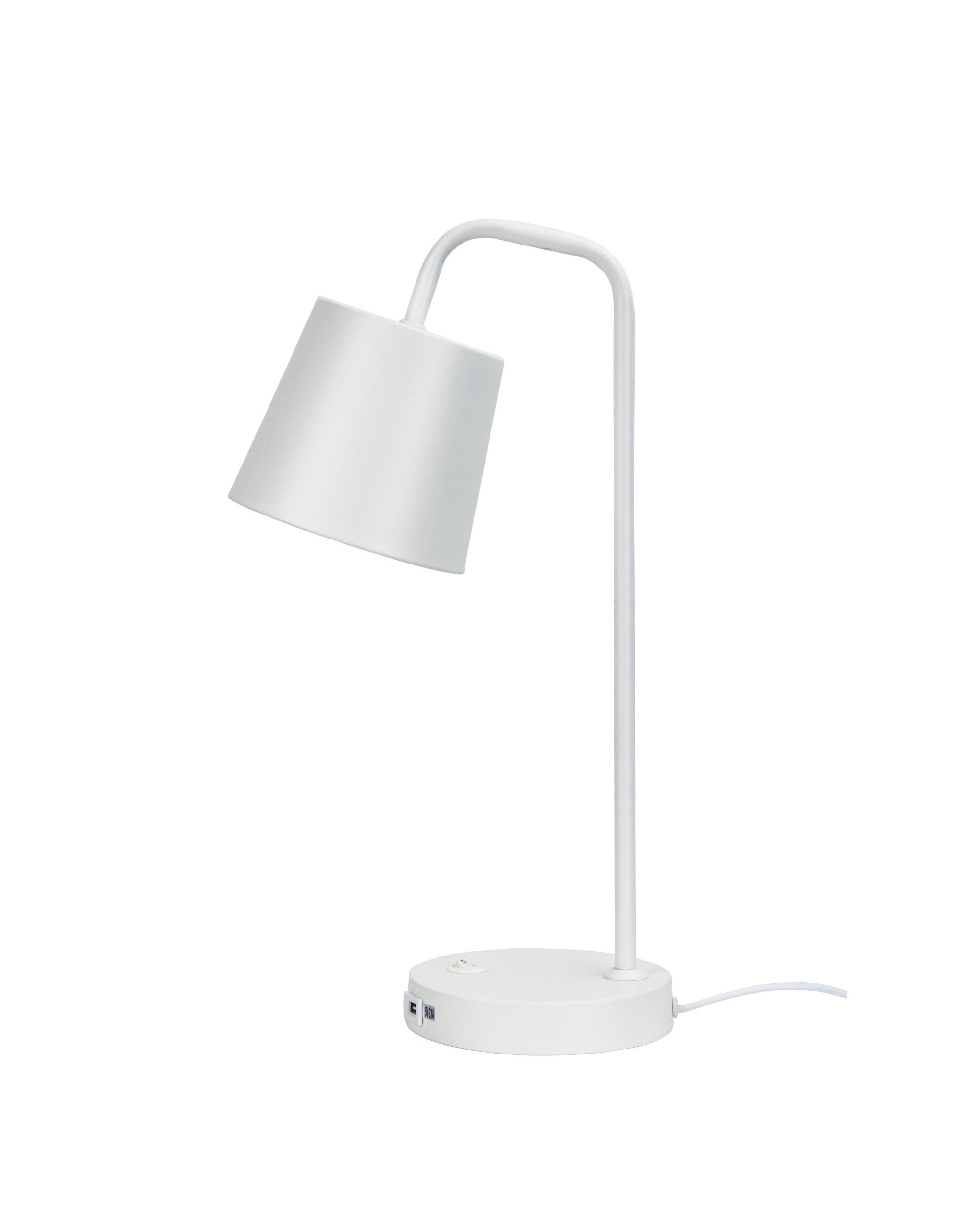Oriel Lighting Lamp HENK White Metal Desk Lamp with USB Socket