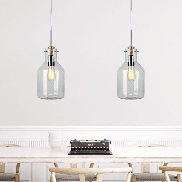 Oriel Lighting Lamp HOLBECK.17 Scandi Clear Glass and Timber Pendant