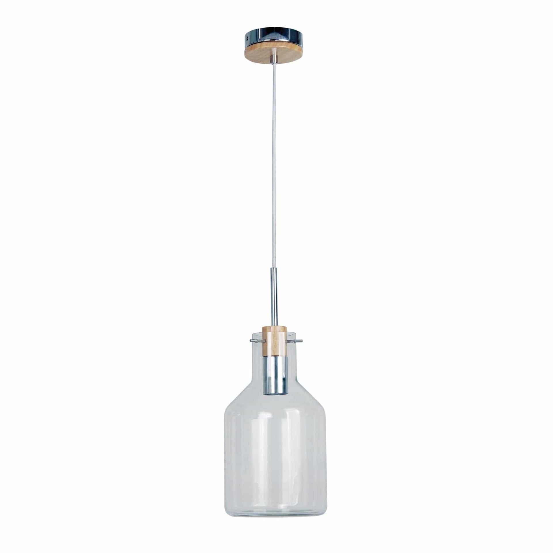 Oriel Lighting Lamp HOLBECK.17 Scandi Clear Glass and Timber Pendant