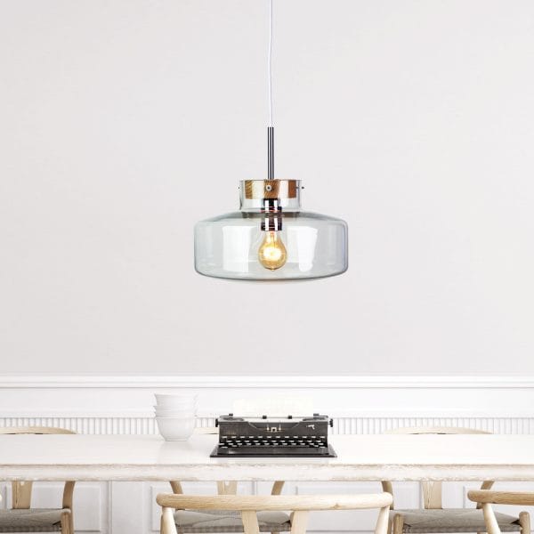 Oriel Lighting Lamp HOLBECK.30 Scandi Clear Glass and Timber Pendant