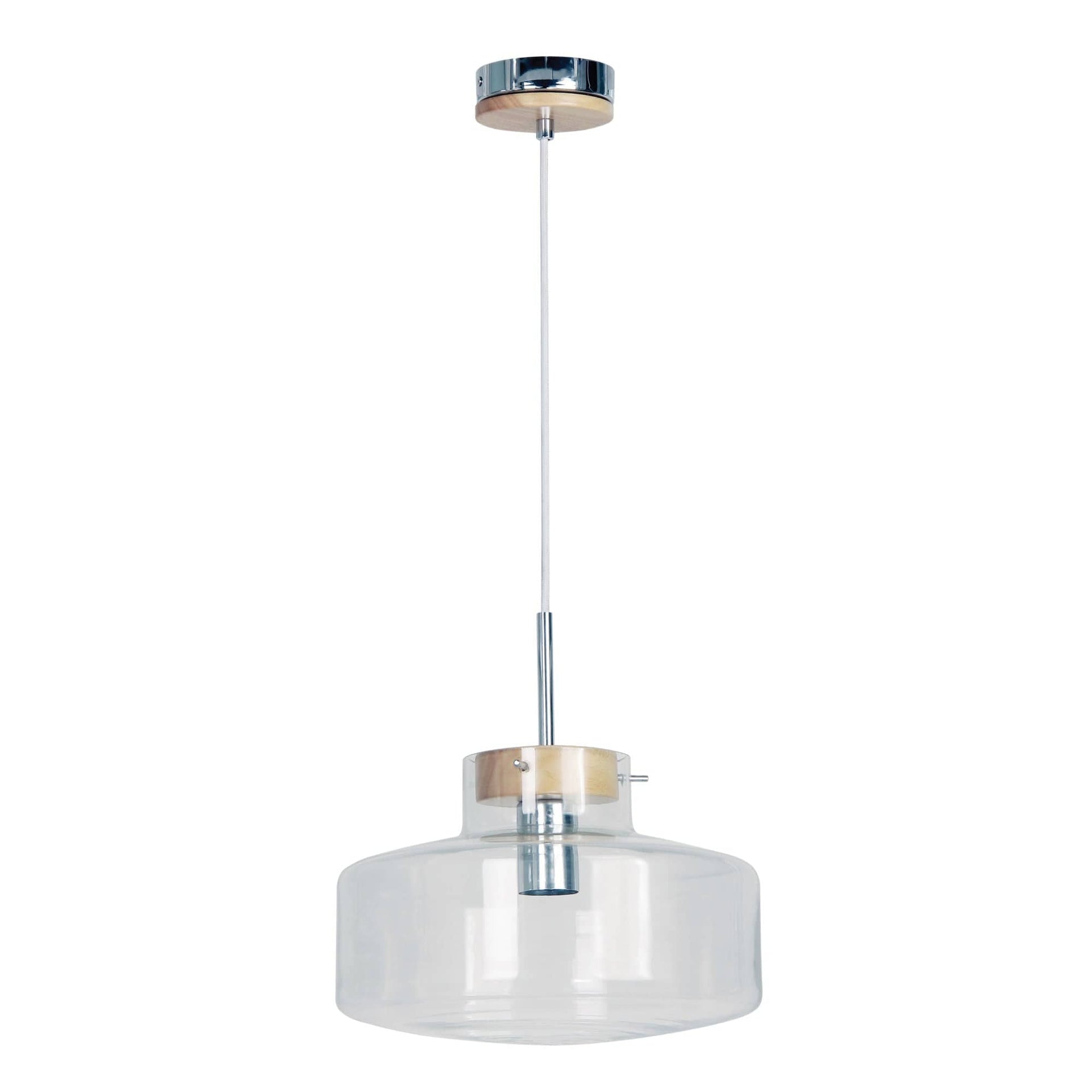 Oriel Lighting Lamp HOLBECK.30 Scandi Clear Glass and Timber Pendant