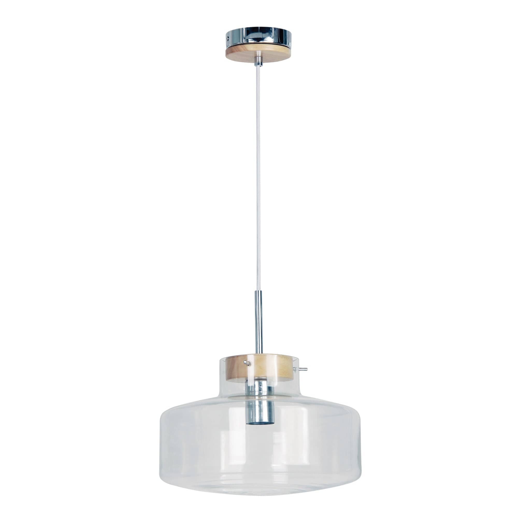 Oriel Lighting Lamp HOLBECK.30 Scandi Clear Glass and Timber Pendant