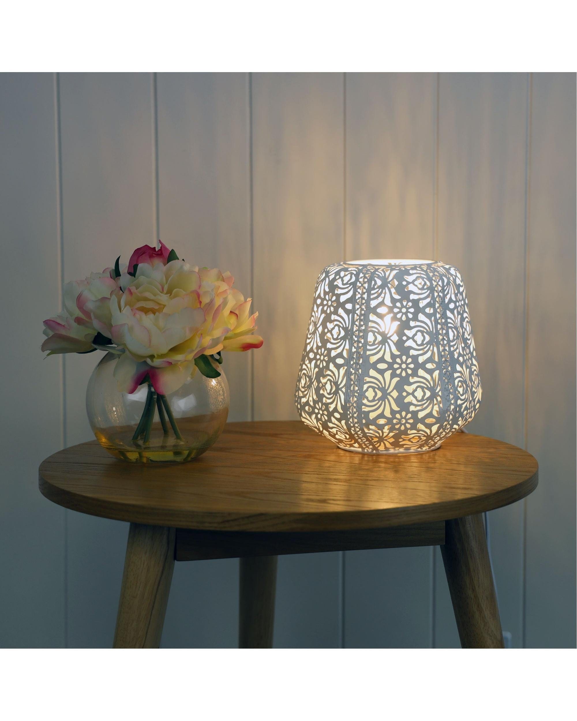 Oriel Lighting Lamp LACE White Floral Laser Cut Metal Lamp