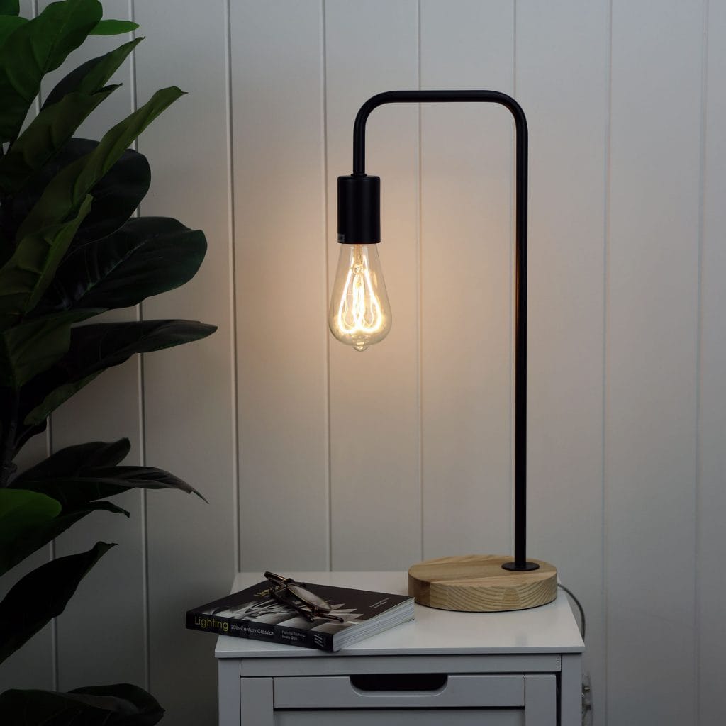 Oriel Lighting Lamp LANE Scandi Table Lamp Black with Timber