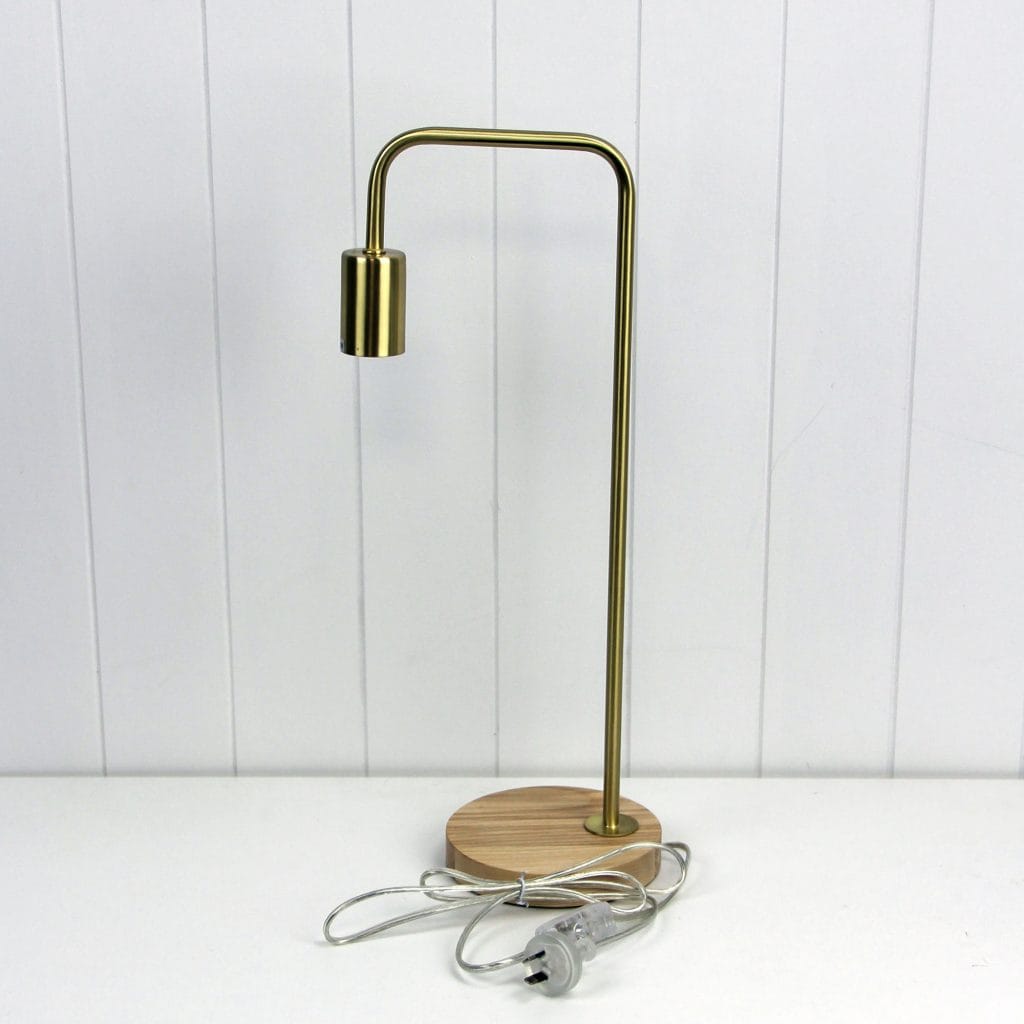 Oriel Lighting Lamp LANE Scandi Table Lamp Brushed Brass with Timber