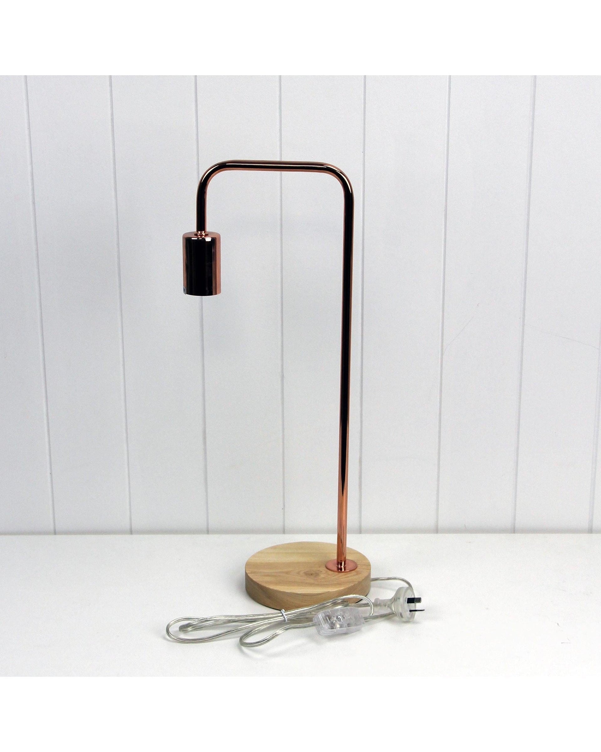 Oriel Lighting Lamp LANE Scandi Table Lamp Copper with Timber