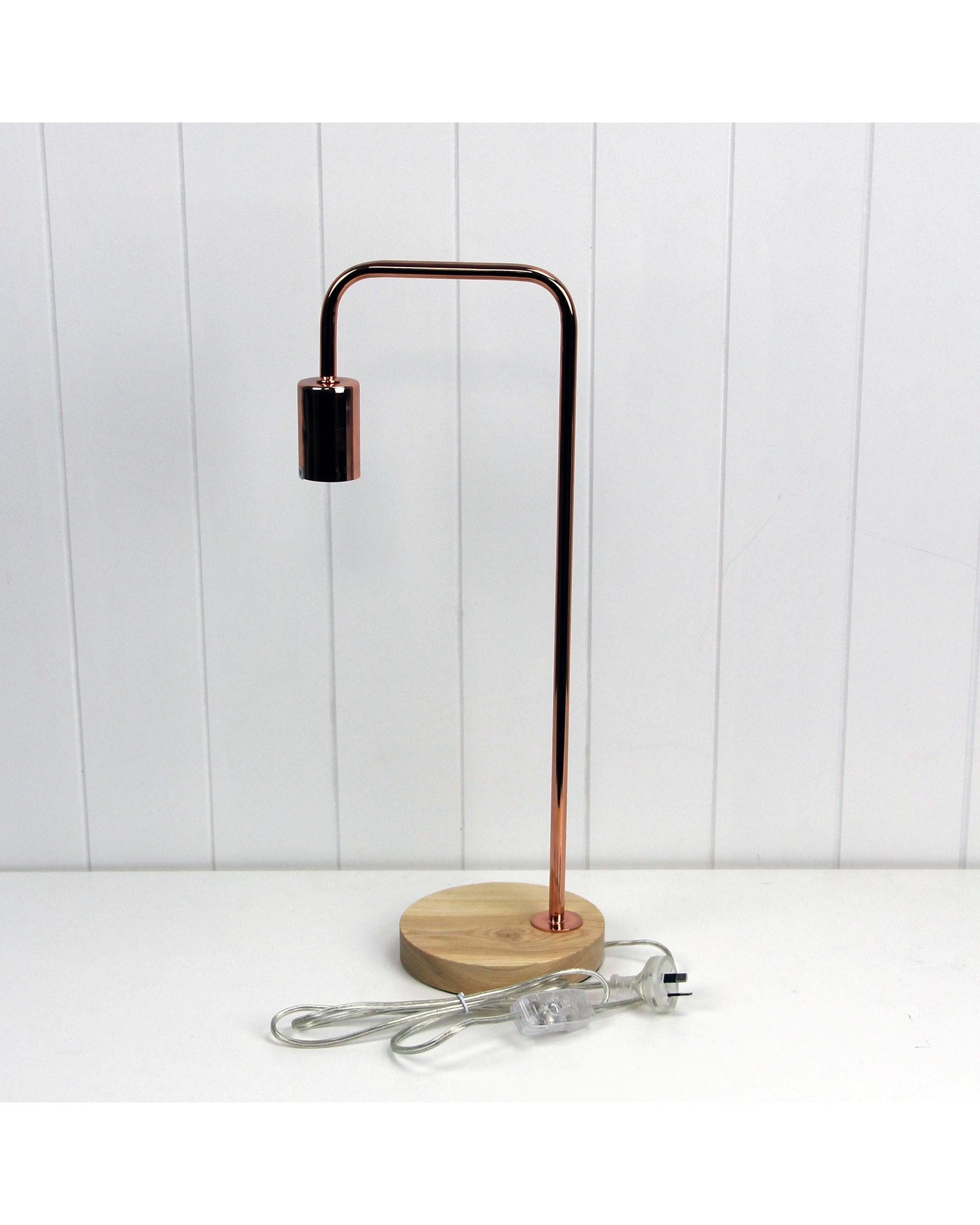 Oriel Lighting Lamp LANE Scandi Table Lamp Copper with Timber