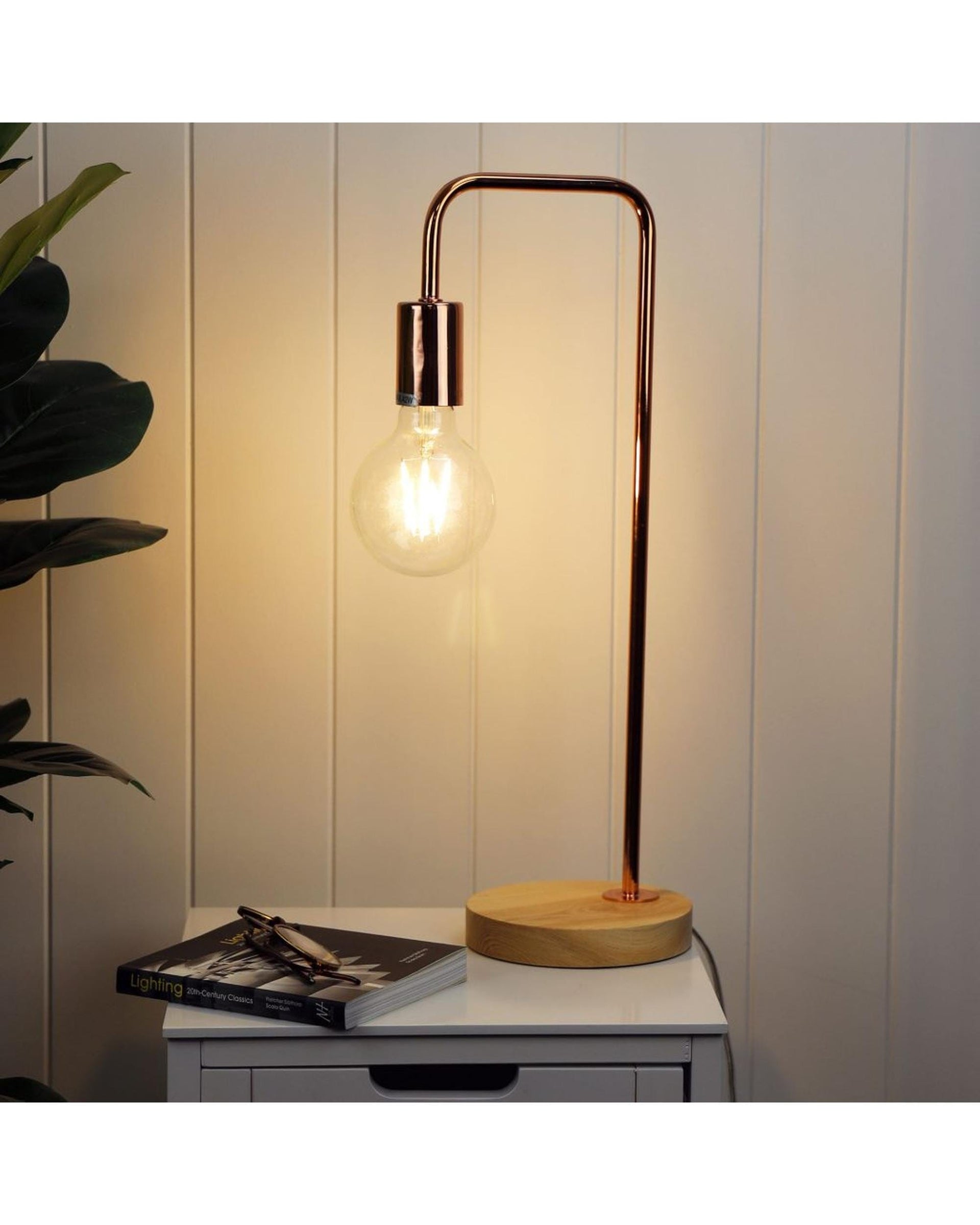 Oriel Lighting Lamp LANE Scandi Table Lamp Copper with Timber