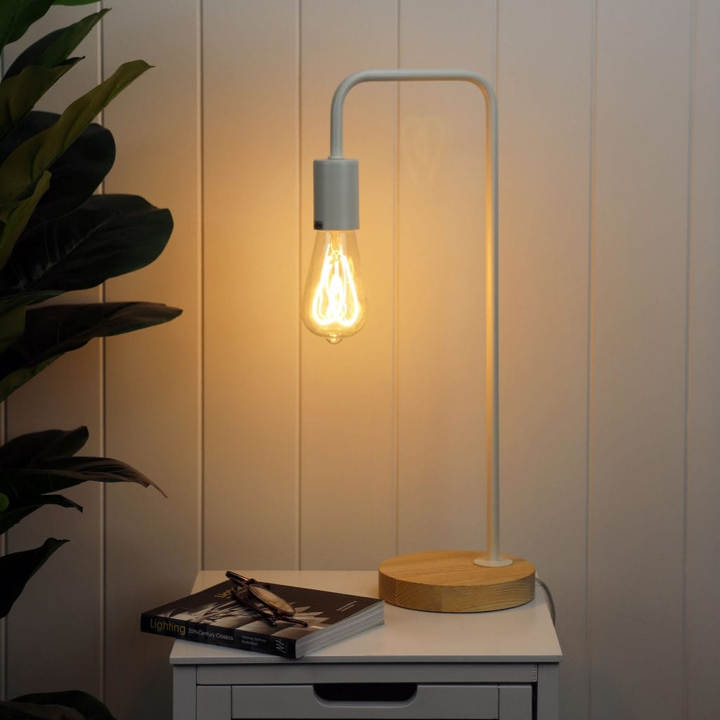 Oriel Lighting Lamp LANE Scandi Table Lamp White with Timber