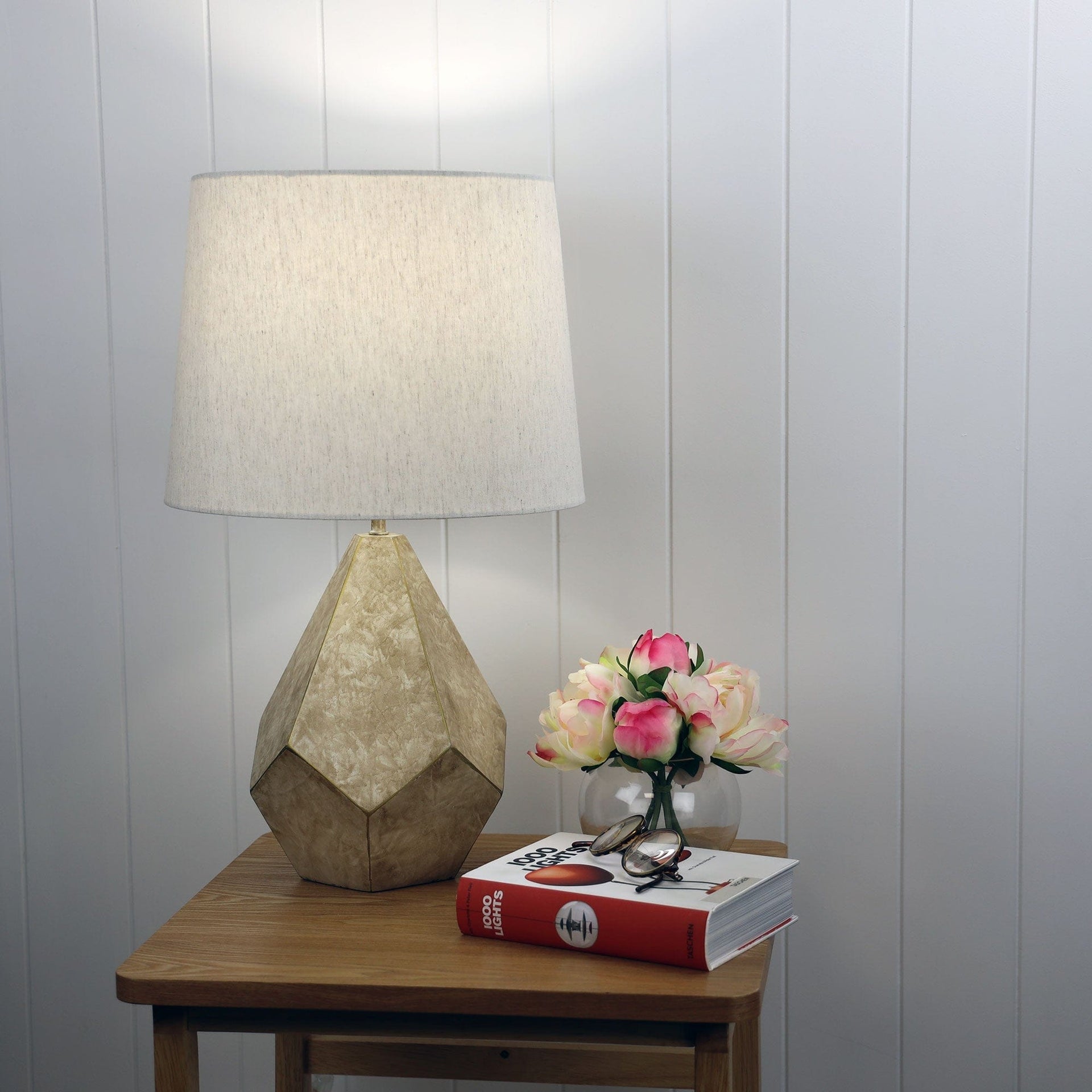 Oriel Lighting Lamp LEON Geometric Ivory and Gold Table Lamp
