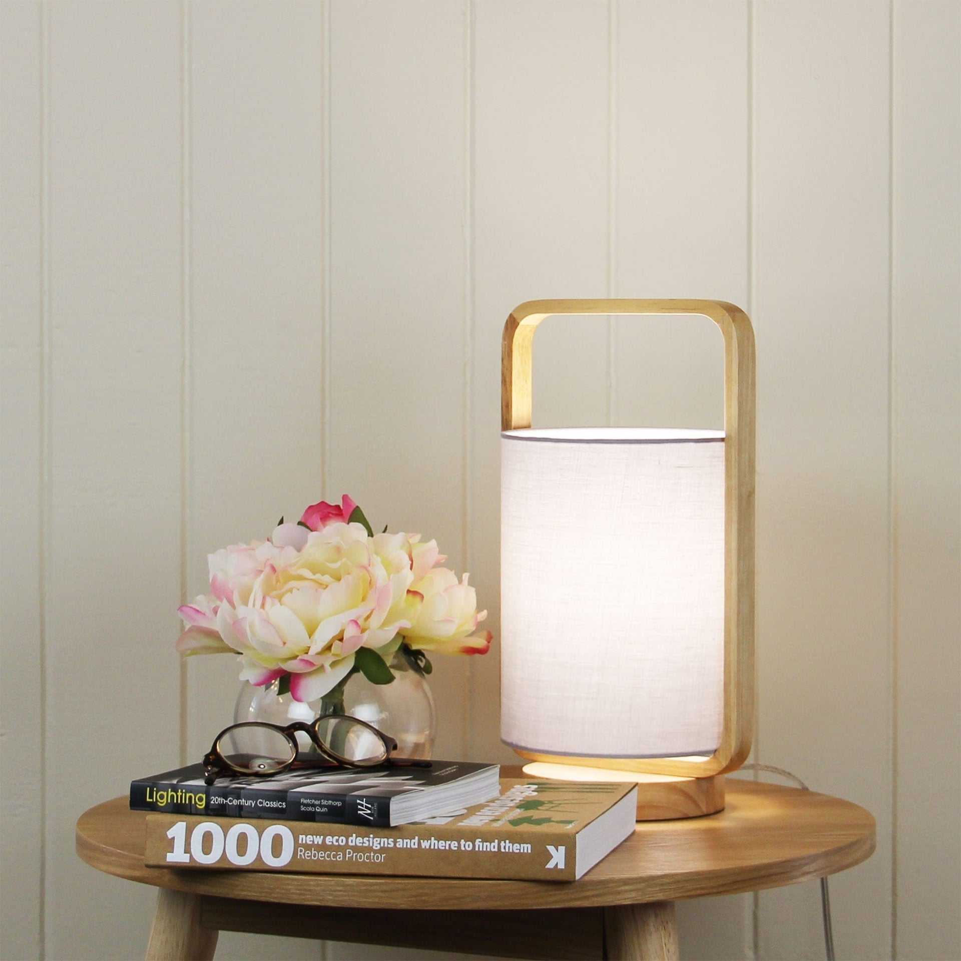 Oriel Lighting Lamp LUCIA Natural Timber and Grey Cotton Lamp