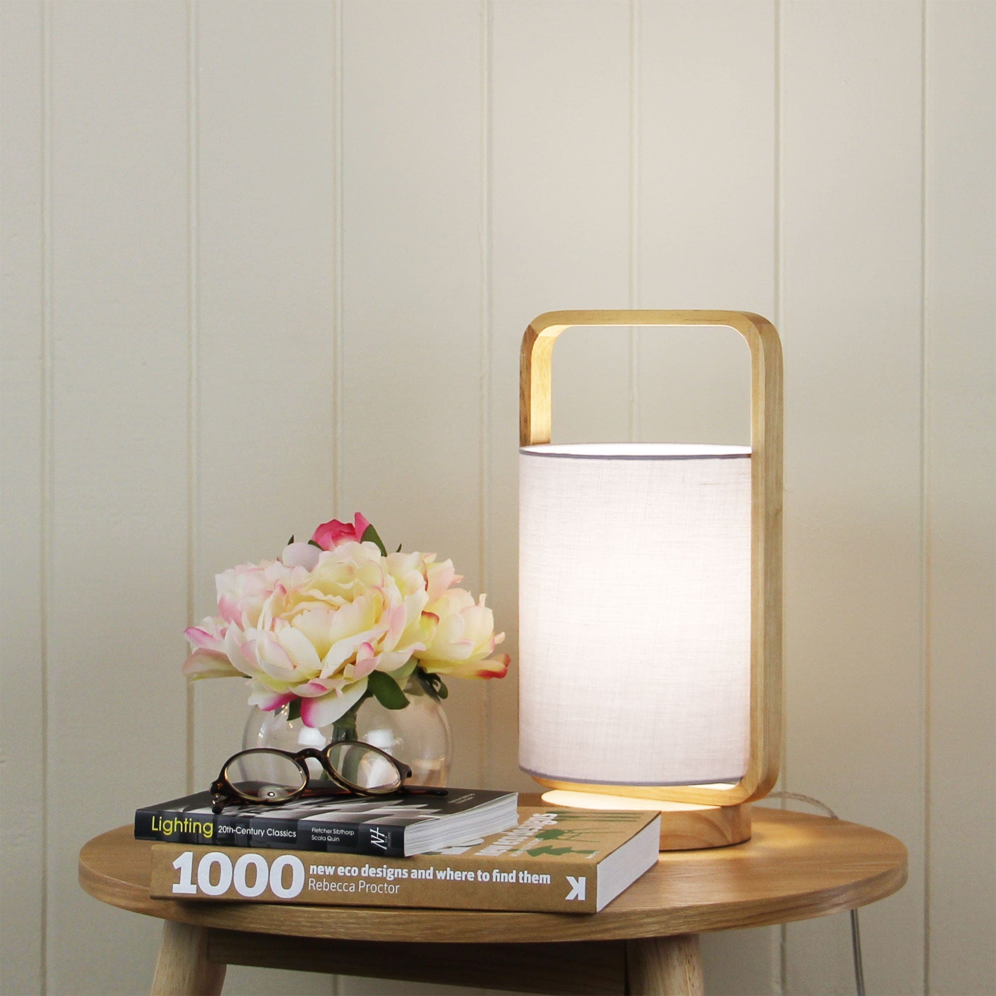 Oriel Lighting Lamp LUCIA Natural Timber and Grey Cotton Lamp