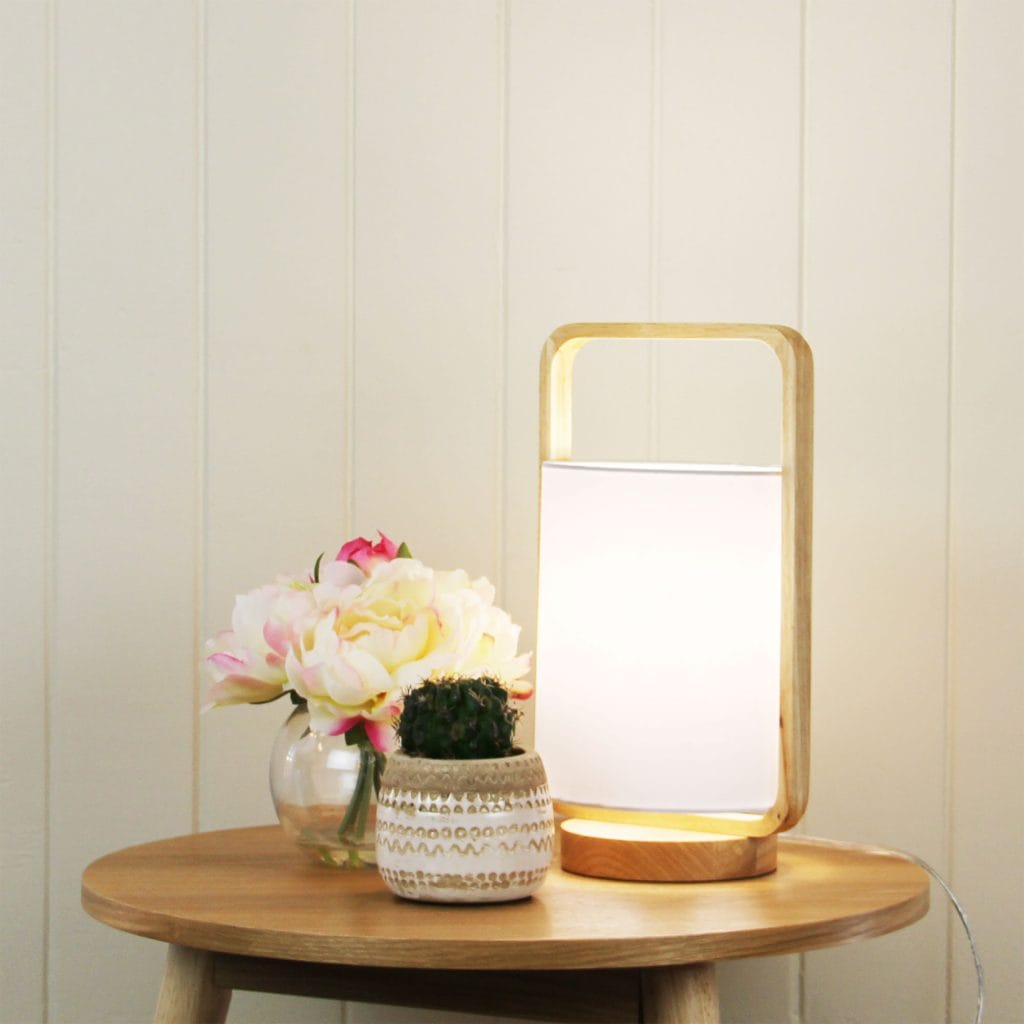 Oriel Lighting Lamp LUCIA Natural Timber and White Cotton Lamp