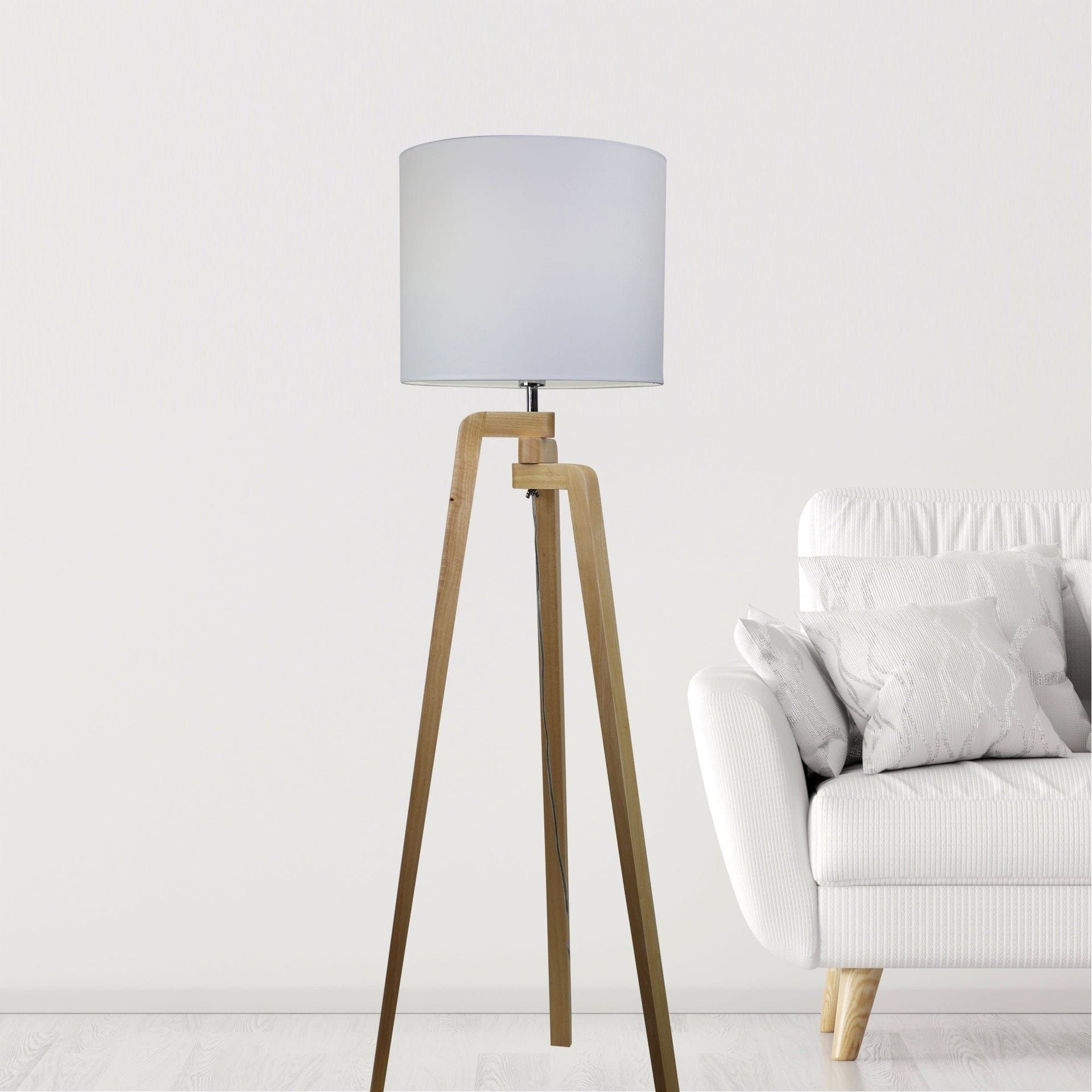 Oriel Lighting Lamp LUND FLOOR LAMP Scandi Inspired Timber Tripod Lamp with Shade