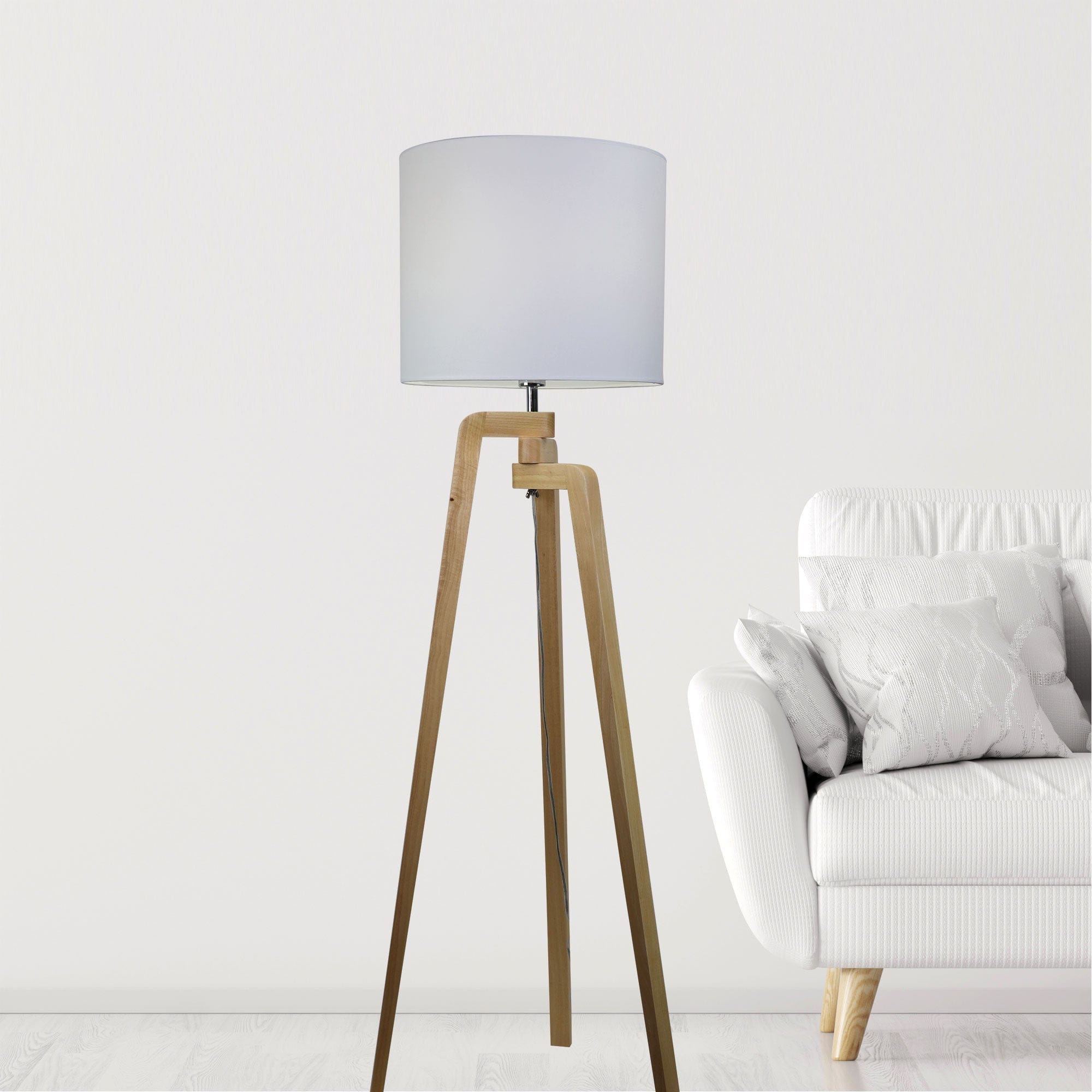Oriel Lighting Lamp LUND FLOOR LAMP Scandi Inspired Timber Tripod Lamp with Shade