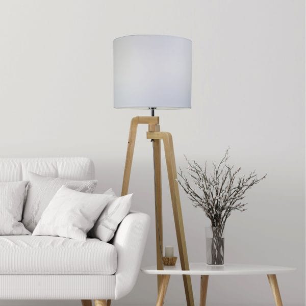Oriel Lighting Lamp LUND FLOOR LAMP Scandi Inspired Timber Tripod Lamp with Shade