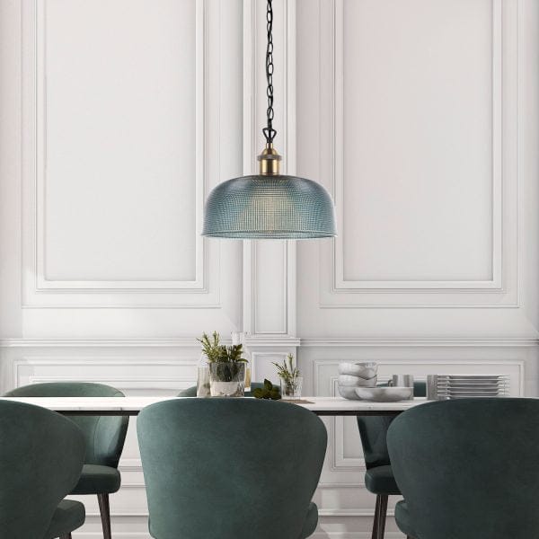 Oriel Lighting Lamp MAISON 27 Retro Halophane Blue Glass Pendant