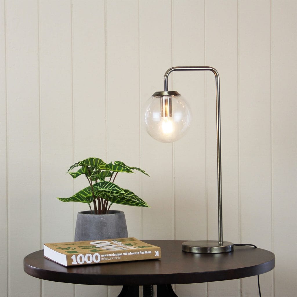 Oriel Lighting Lamp NEWTON LAMP Contemporary Clear Glass Lamp Antique Brass