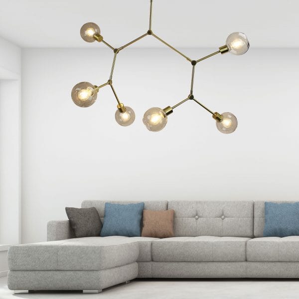 Oriel Lighting Lamp PADUA Satin Brass 170cm Contemporary Clear Glass Pendant