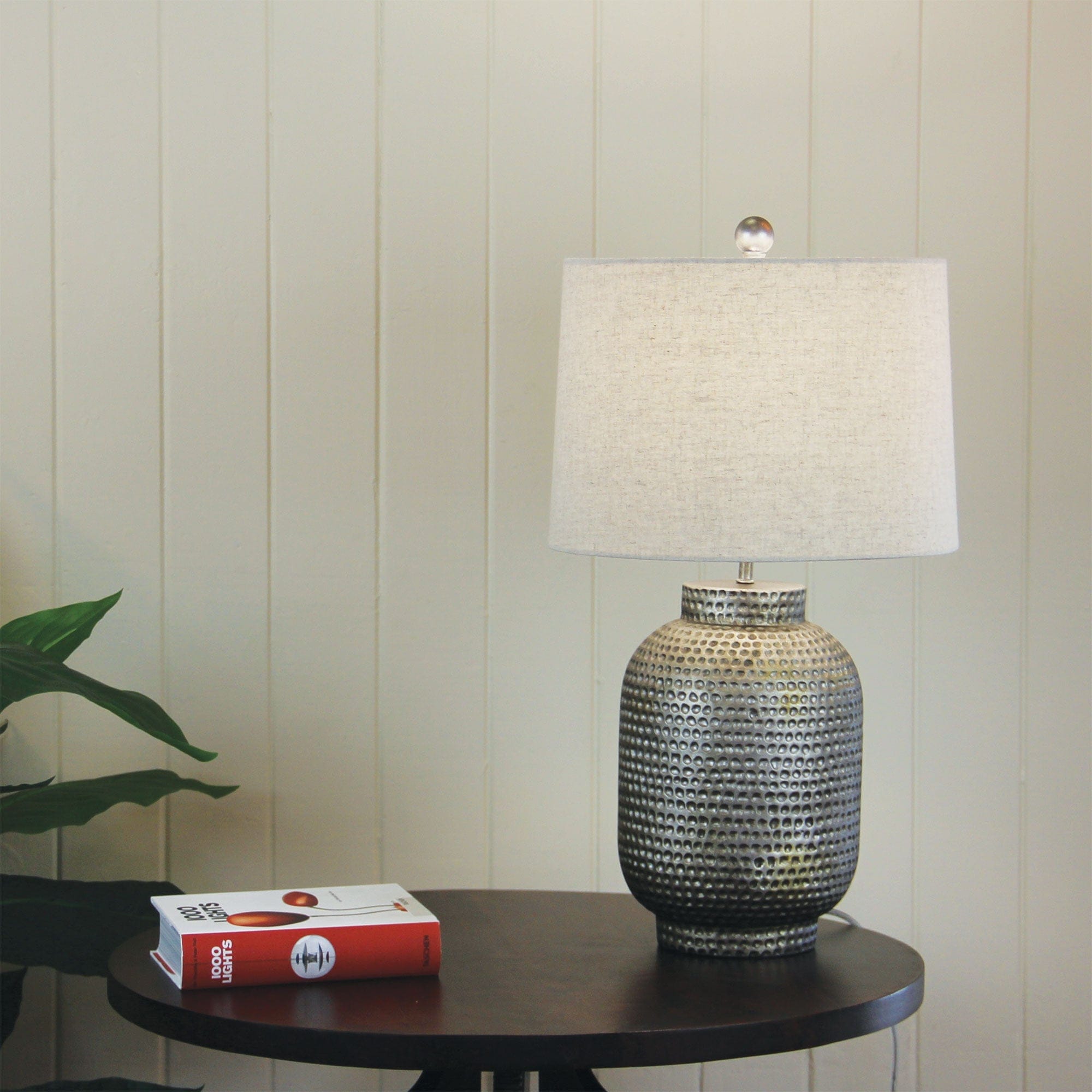 Oriel Lighting Lamp PALMA Rustic Beaten Silver Urn Table Lamp