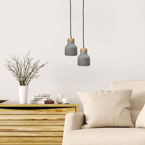Oriel Lighting Lamp PANTO 1 Urban Style Pendant in Concrete and Timber