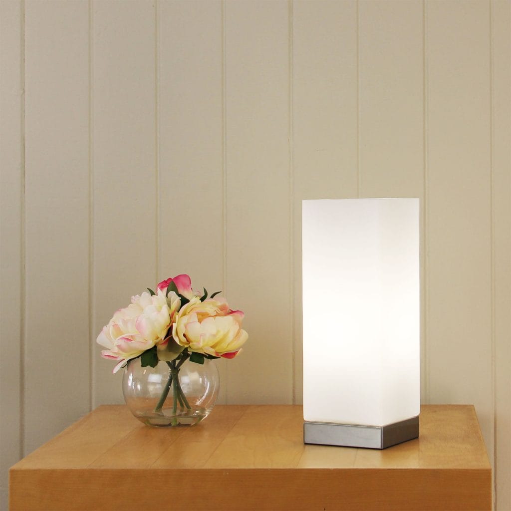Oriel Lighting Lamp PEPE SQUARE ON-OFF Touch Lamp Opal Matt Glass