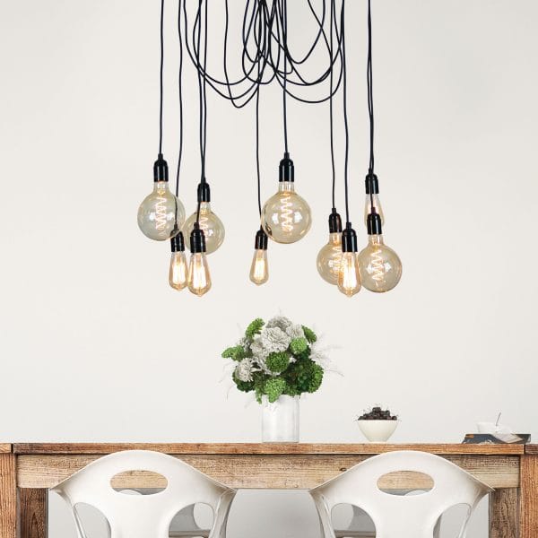 Oriel Lighting Lamp PHILLY 10 LIGHT Black Retro Industrial Multi 180cm Suspension