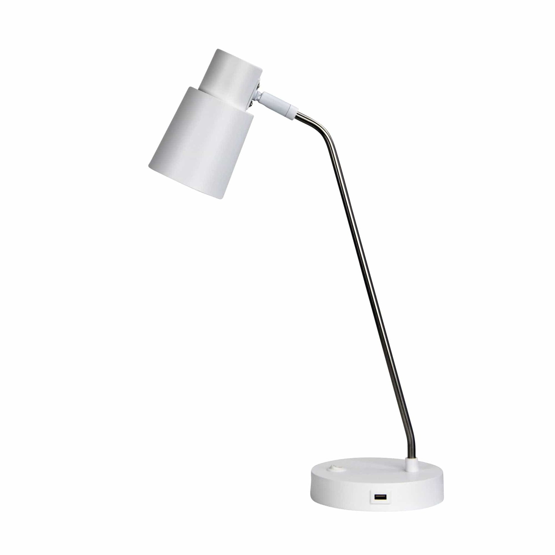 Oriel Lighting Lamp RIK White/Brushed Chrome Table lamp with USB socket
