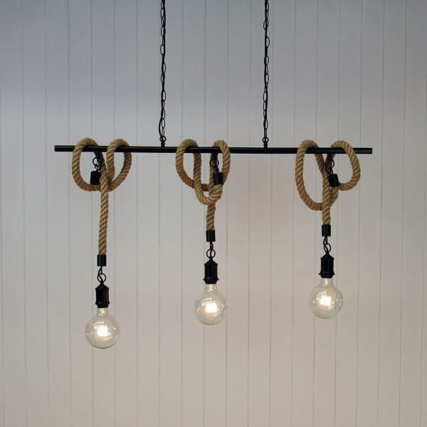 Oriel Lighting Lamp ROPE.3 LIGHT Triple Rope Pendant Matt Black and Coir