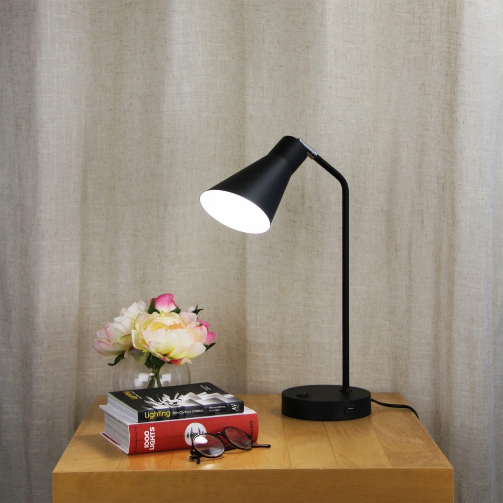 Oriel Lighting Lamp THOR DESK LAMP Black Desk Lamp with USB