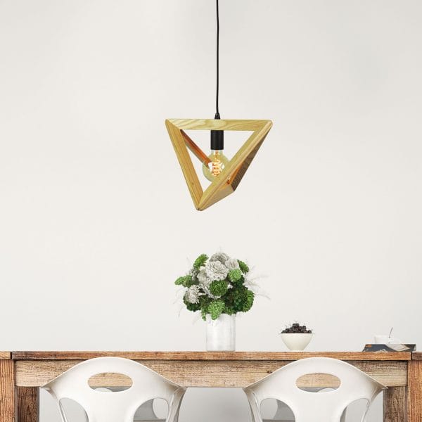 Oriel Lighting Lamp TRAP II Geometric Scandi Timber Pendant