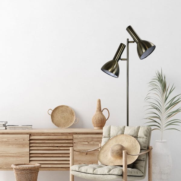 Oriel Lighting Floor Lamp VESPA Mid-Century Twin Floor Lamp Antique Brass