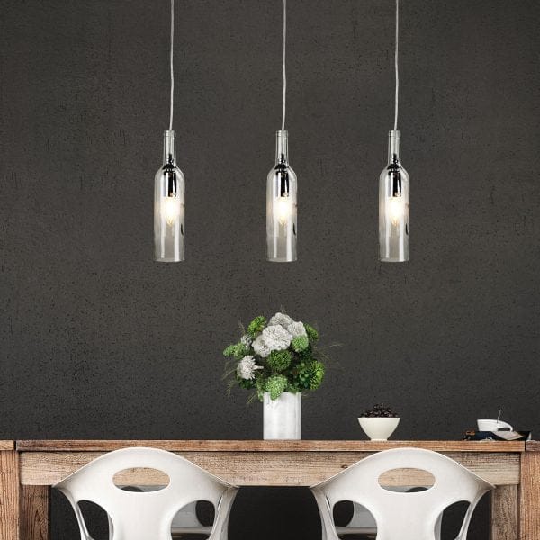 Oriel Lighting Lamp VIN Wine Bottle Clear Glass Pendant E14