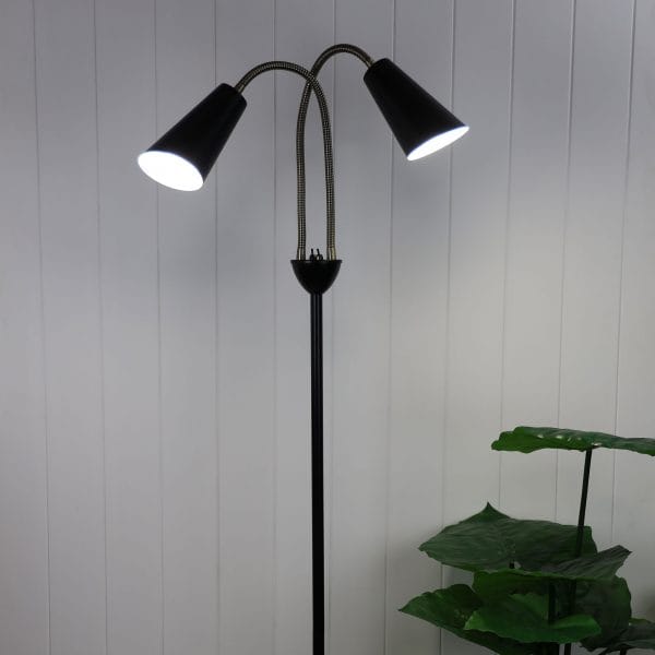Oriel Lighting Floor Lamp WALT Twin Flexible Neck Lamp Black with Antique Brass