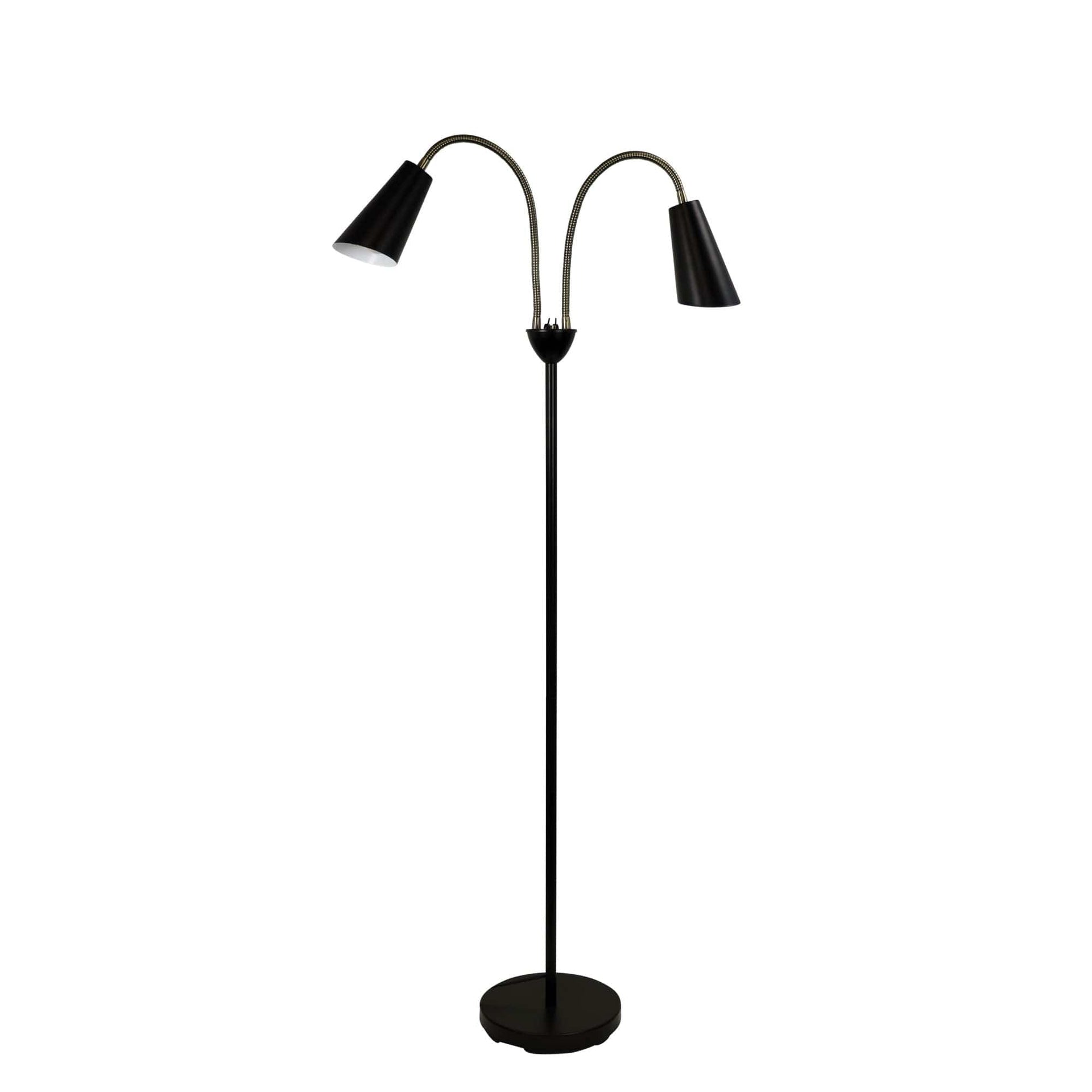 Oriel Lighting Floor Lamp WALT Twin Flexible Neck Lamp Black with Antique Brass
