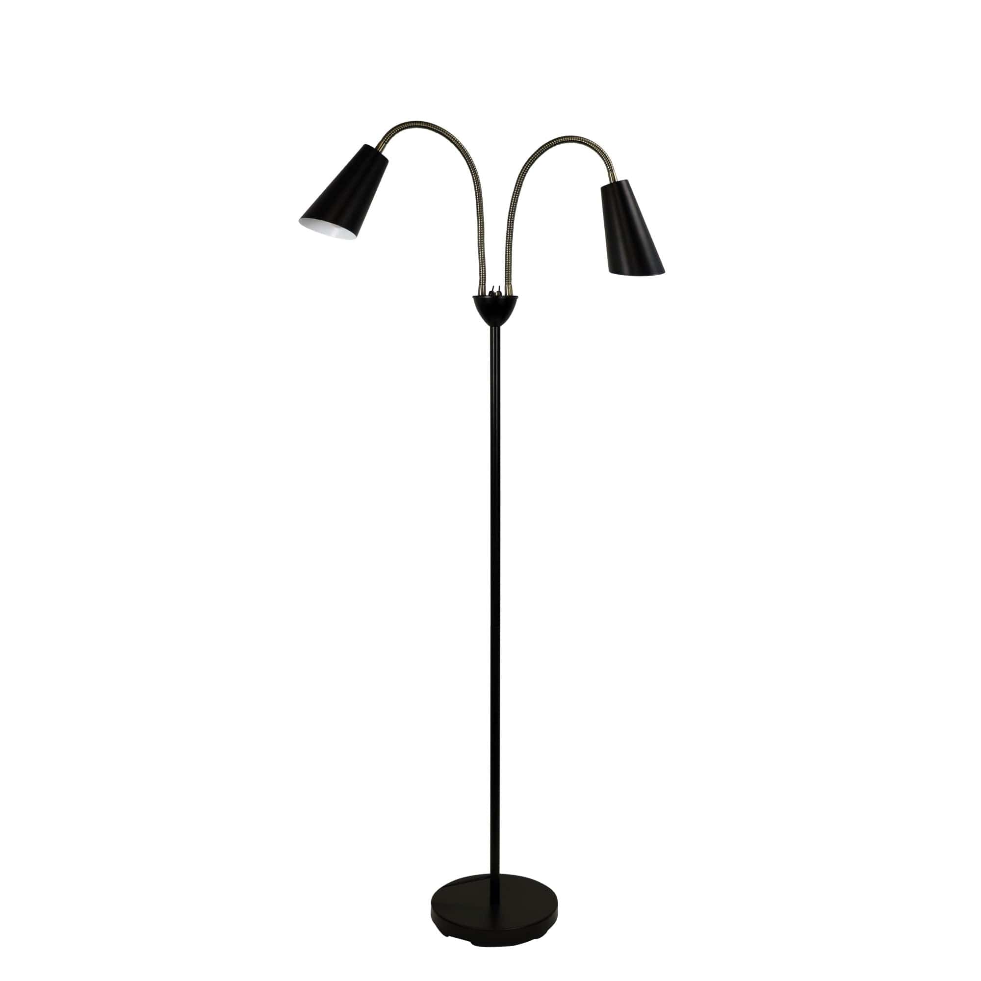 Oriel Lighting Floor Lamp WALT Twin Flexible Neck Lamp Black with Antique Brass