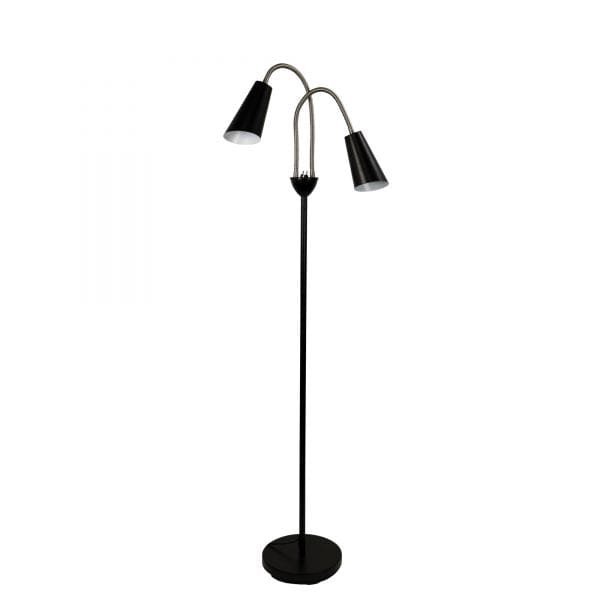 Oriel Lighting Floor Lamp WALT Twin Flexible Neck Lamp Black with Brushed Chrome