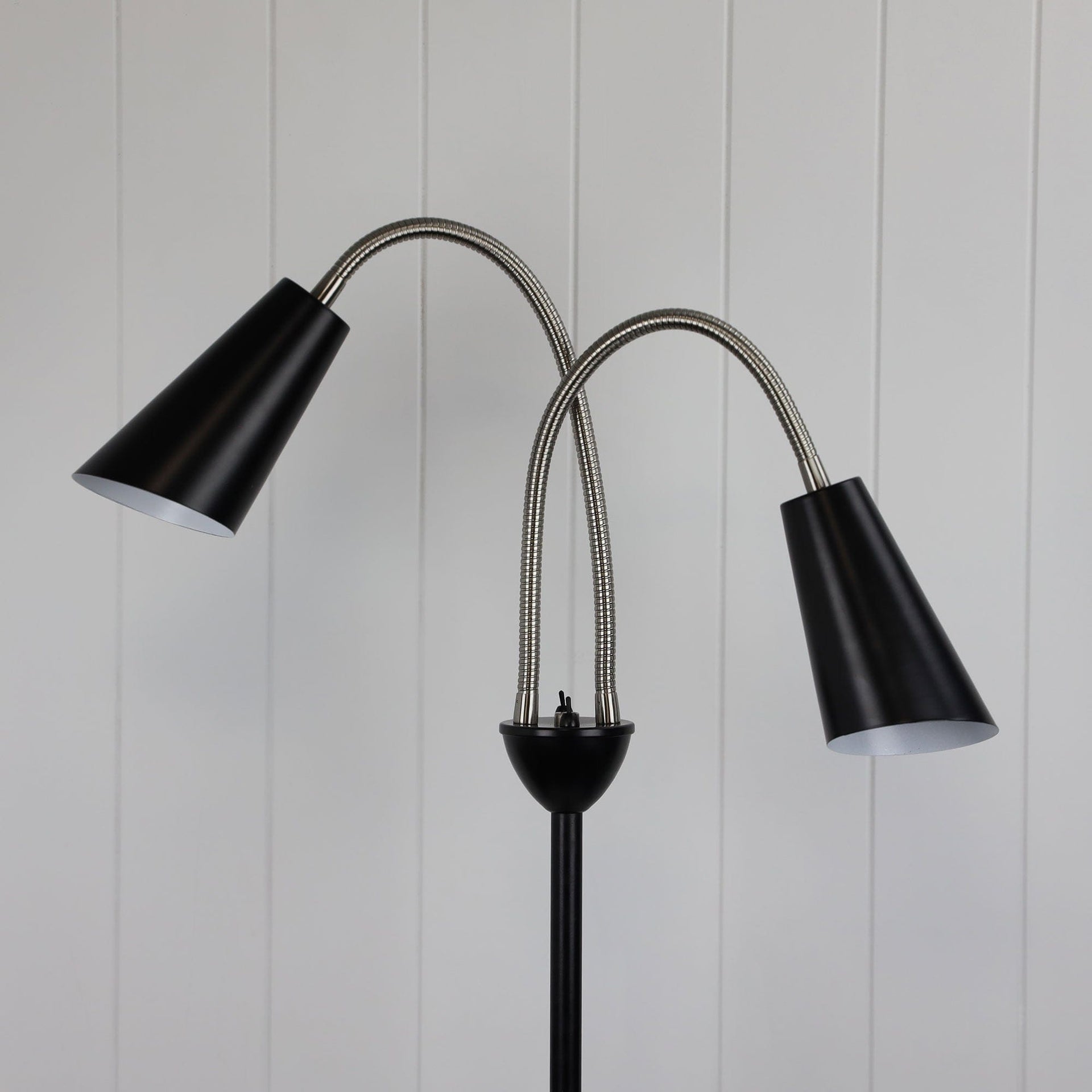 Oriel Lighting Floor Lamp WALT Twin Flexible Neck Lamp Black with Brushed Chrome