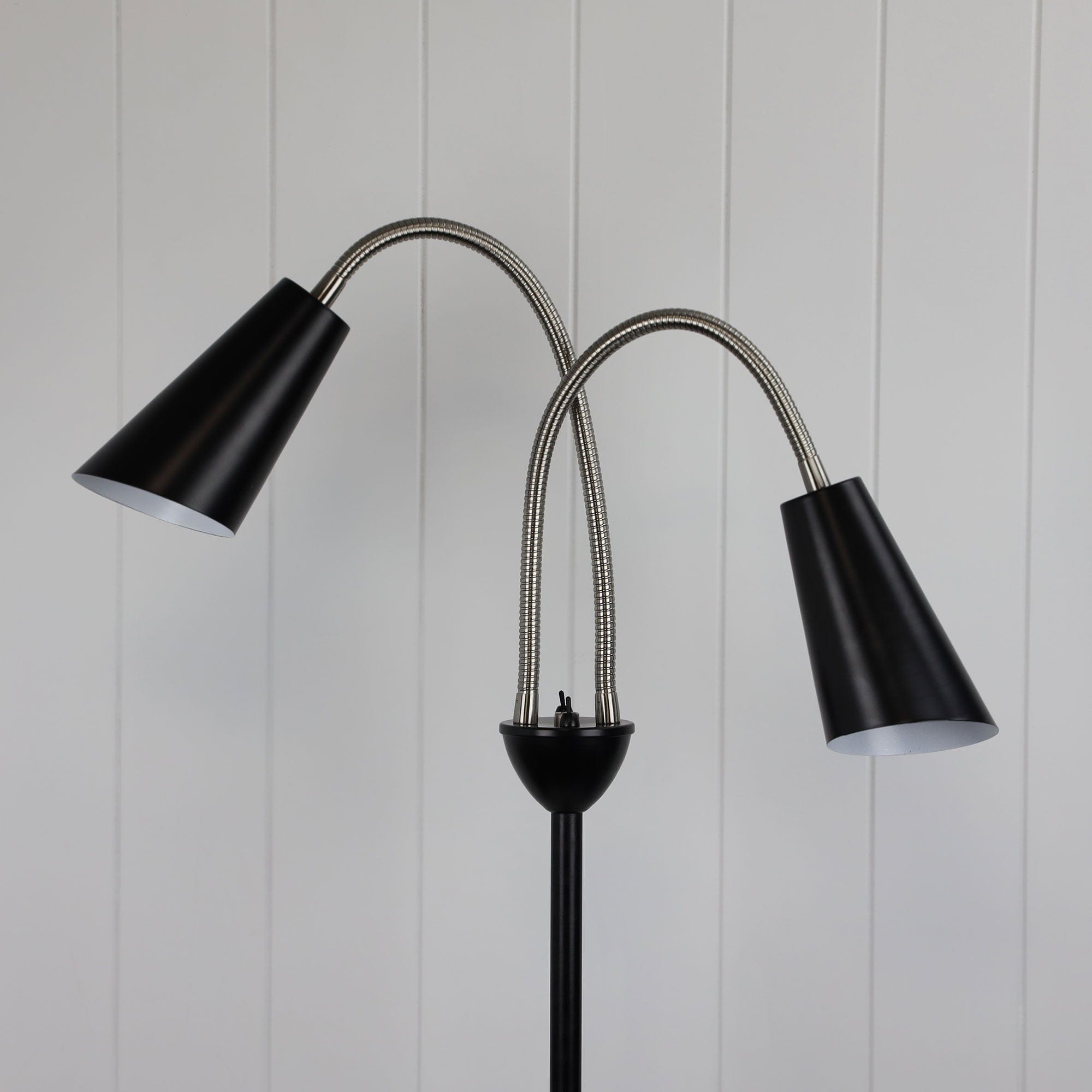 Oriel Lighting Floor Lamp WALT Twin Flexible Neck Lamp Black with Brushed Chrome